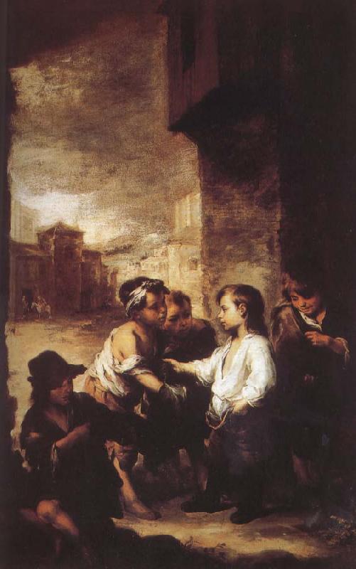 Bartolome Esteban Murillo Small Shengduomasi distribute clothes to street children oil painting image